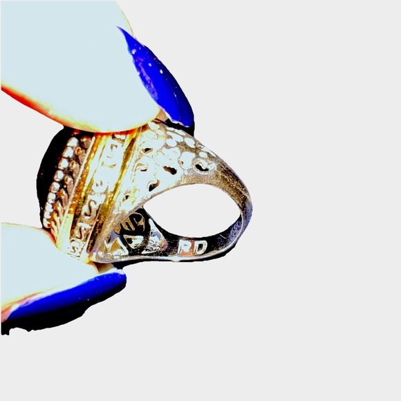 Signed PD PREMIERE DESIGN Goldtone Rim With Amber Color Stone Round‎ Size 8 Ring - Picture 8 of 8